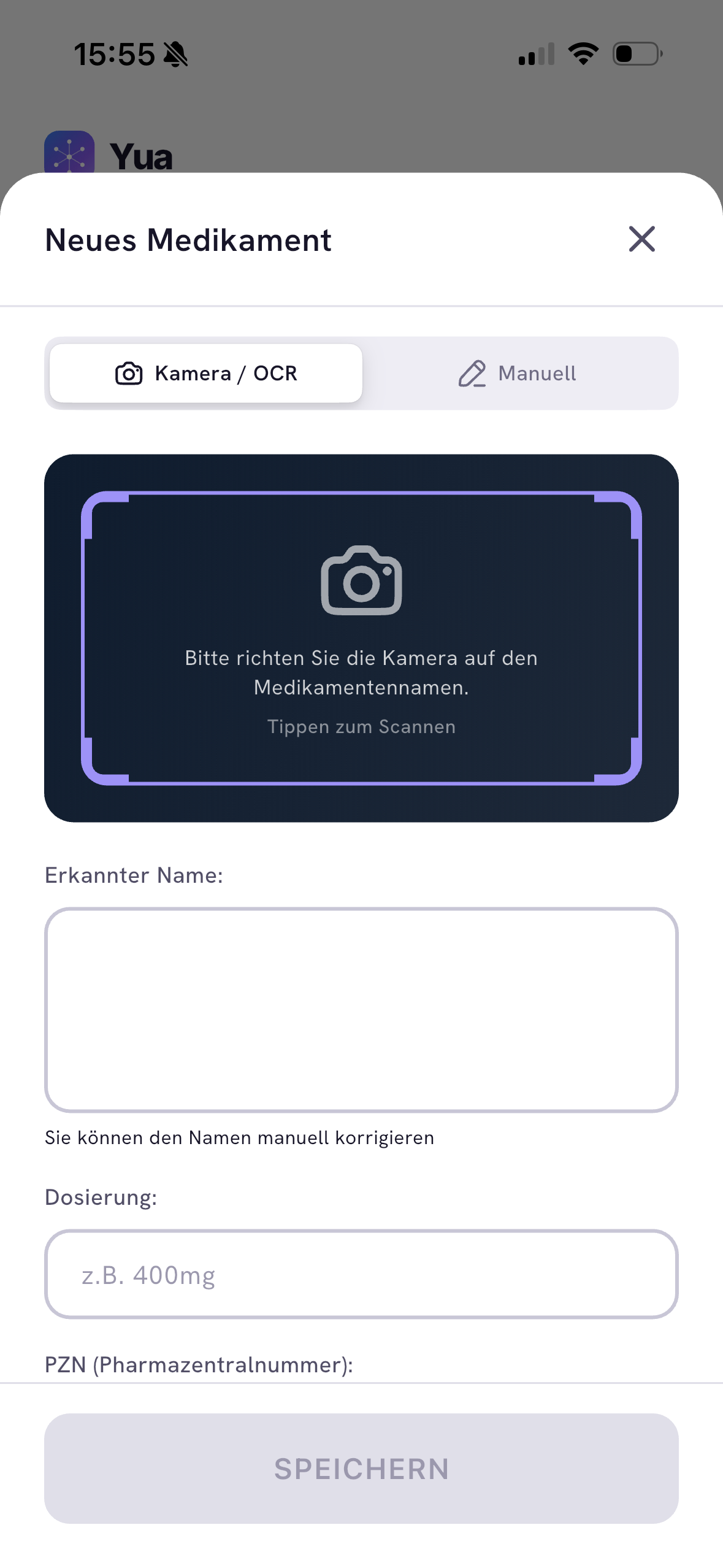 Yua – Medikament erfassen